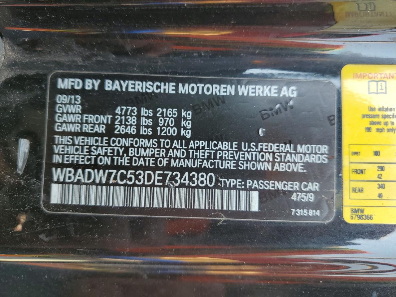 WBADW7C53DE734380 2013 BMW 328 I Sulev