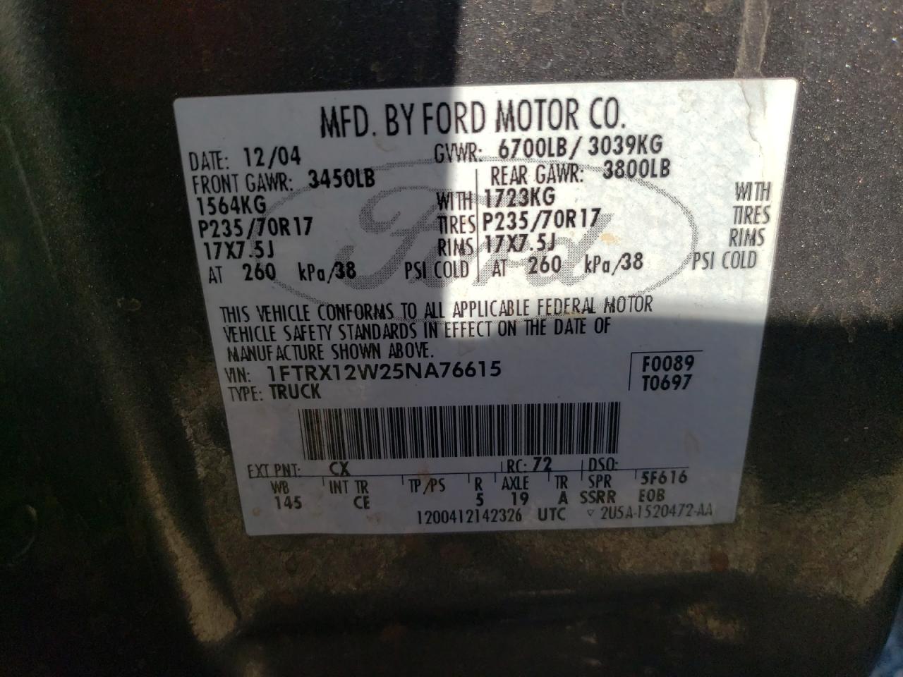 1FTRX12W25NA76615 2005 Ford F150