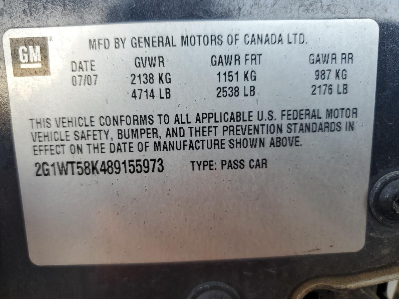 2G1WT58K489155973 2008 Chevrolet Impala Lt