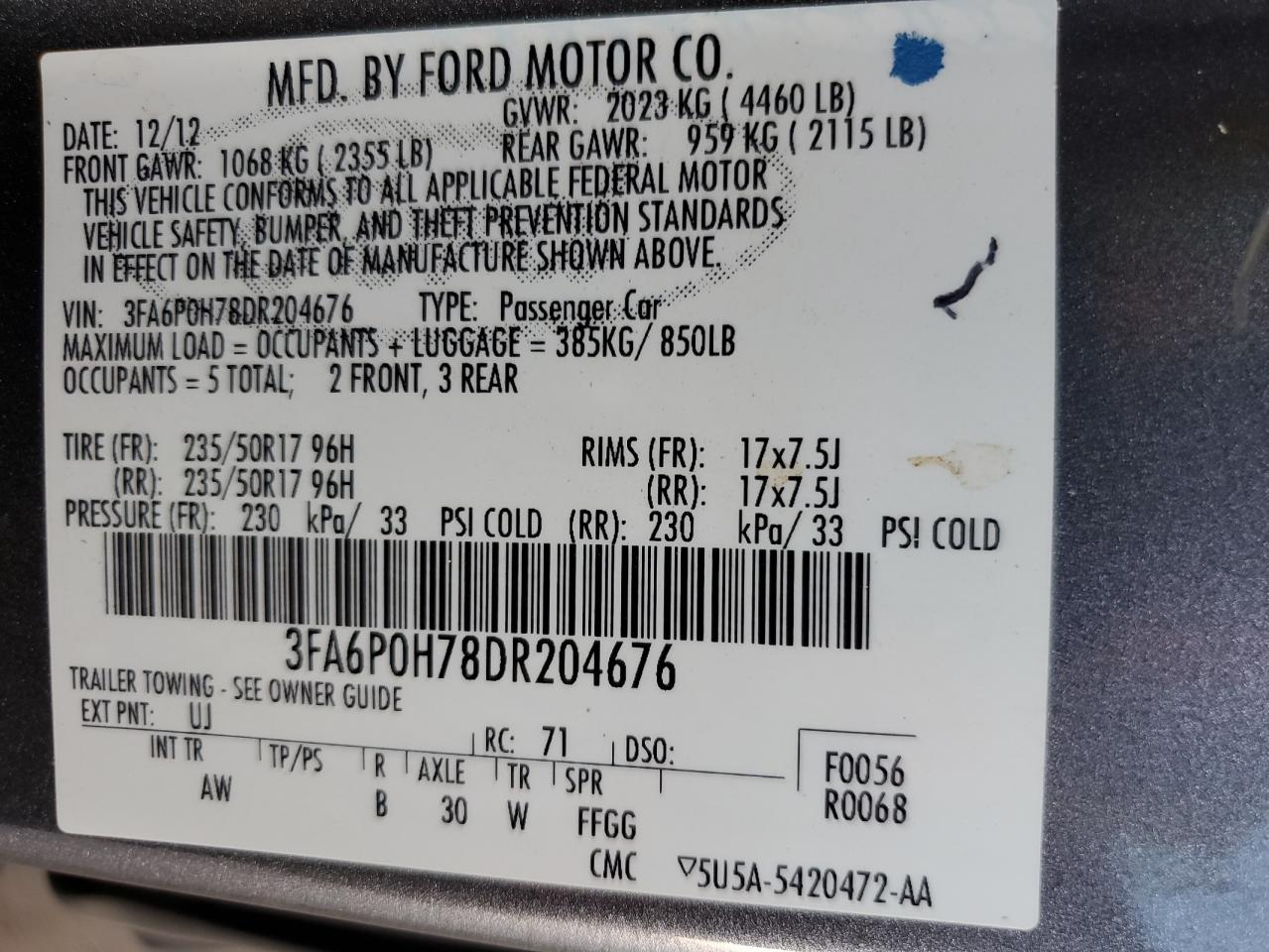 3FA6P0H78DR204676 2013 Ford Fusion Se