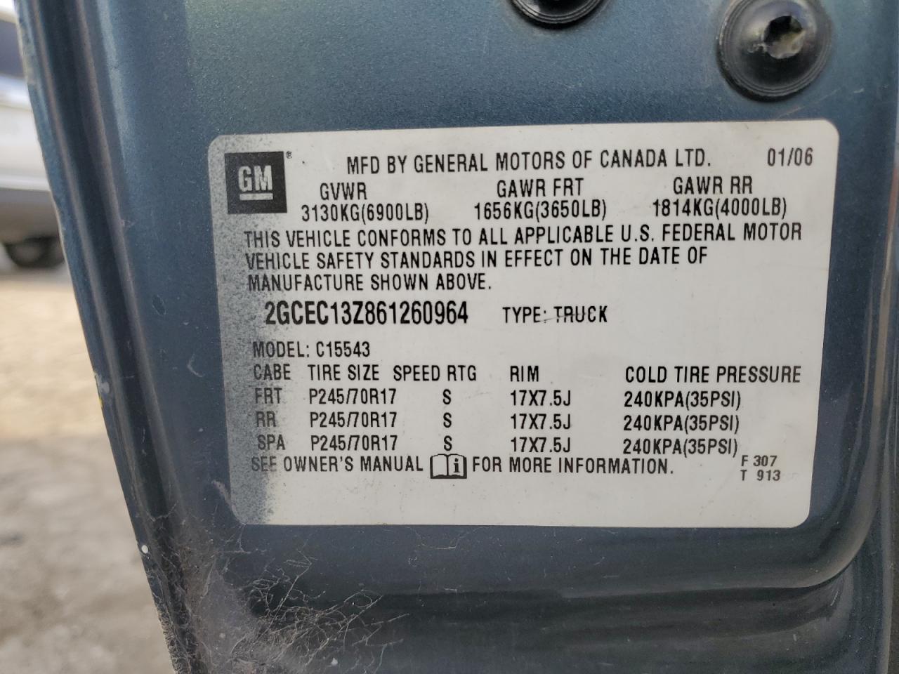 2006 Chevrolet Silverado C1500 VIN: 2GCEC13Z861260964 Lot: 78206094