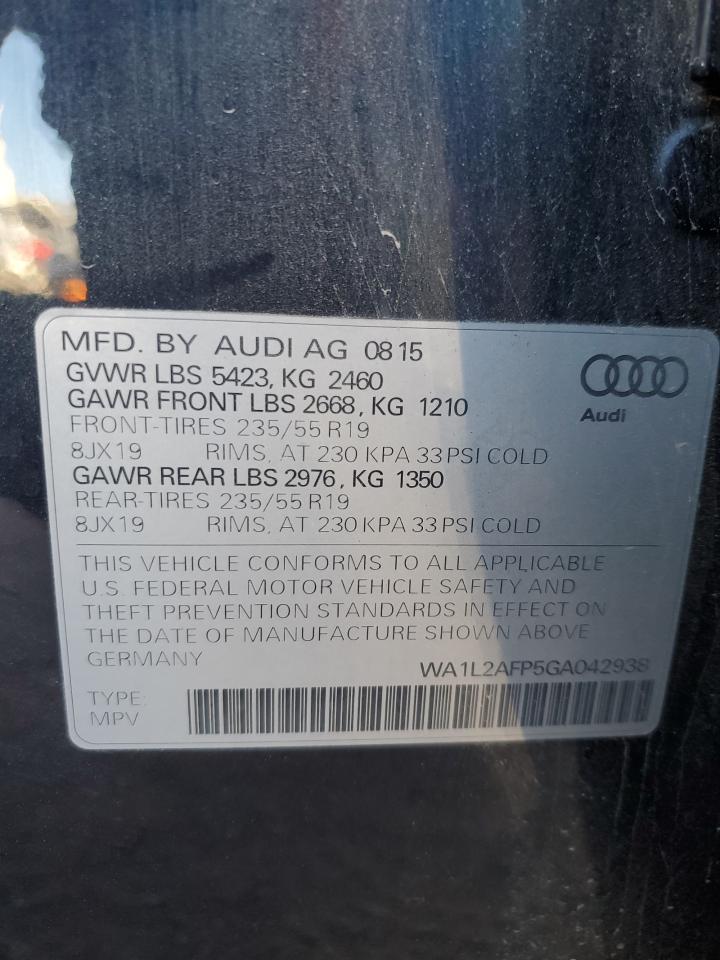 2016 Audi Q5 Premium Plus VIN: WA1L2AFP5GA042938 Lot: 78029484