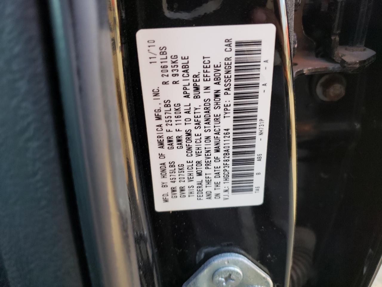 1HGCP3F82BA011264 2011 Honda Accord Exl