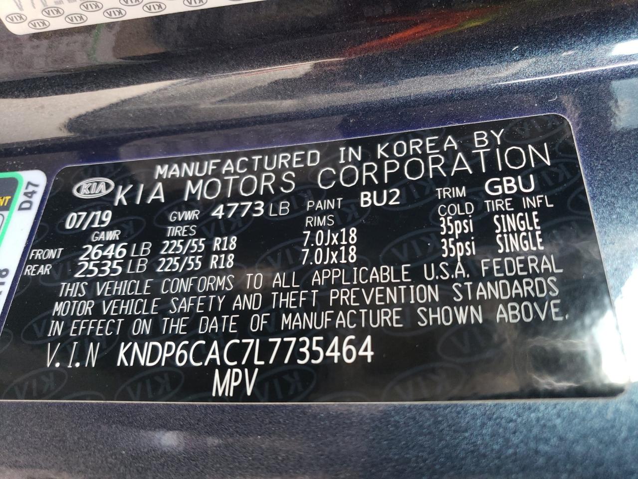 2020 Kia Sportage S VIN: KNDP6CAC7L7735464 Lot: 74697584