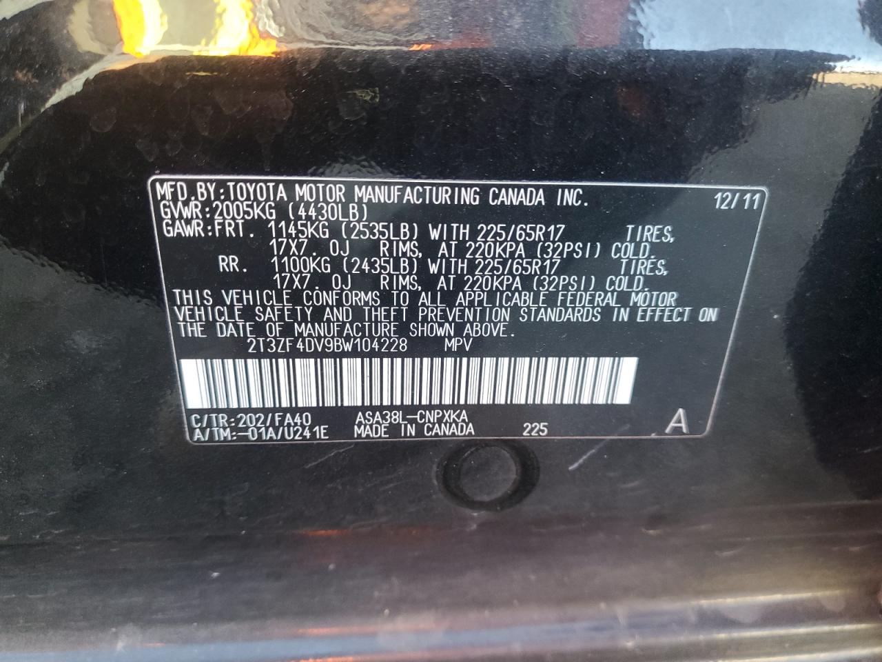 2T3ZF4DV9BW104228 2011 Toyota Rav4