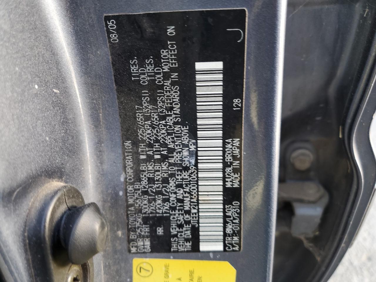 2006 Toyota Highlander Hybrid VIN: JTEEW21A660010639 Lot: 77714834