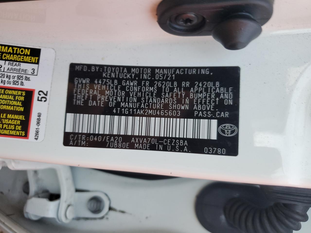 4T1G11AK2MU465603 2021 TOYOTA CAMRY - Image 13