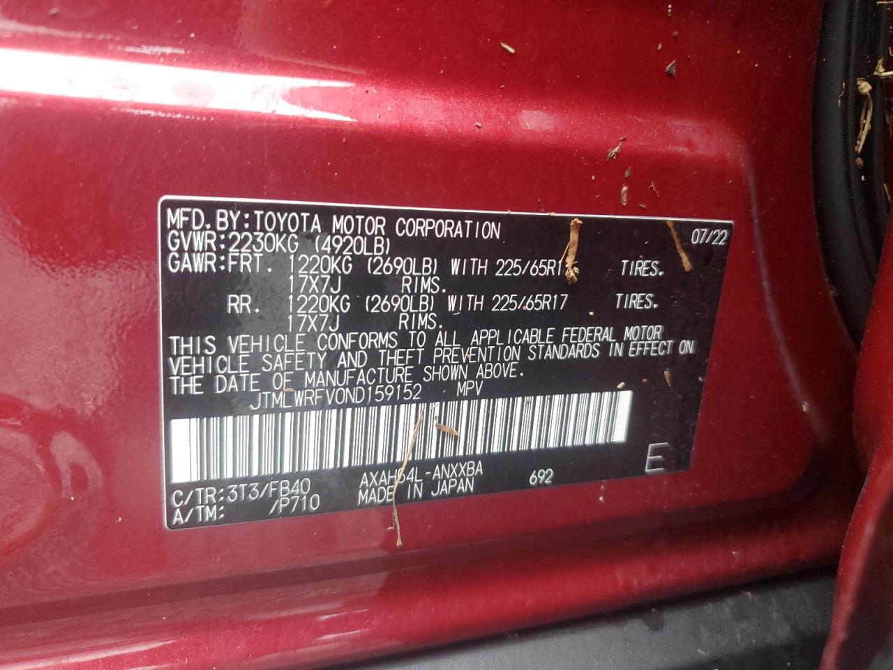 JTMLWRFV0ND159152 2022 Toyota Rav4 Le