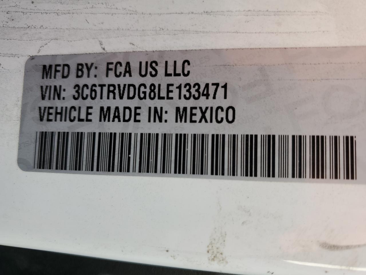 2020 Ram Promaster 2500 2500 High VIN: 3C6TRVDG8LE133471 Lot: 76845074