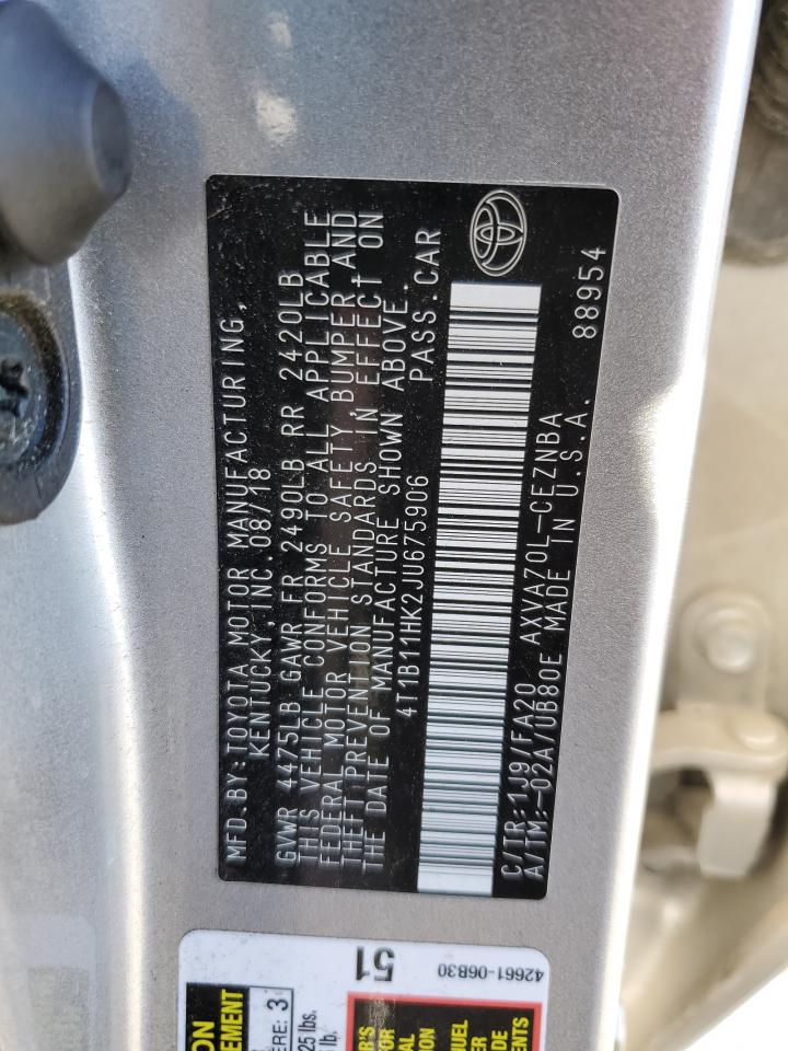 4T1B11HK2JU675906 2018 Toyota Camry L