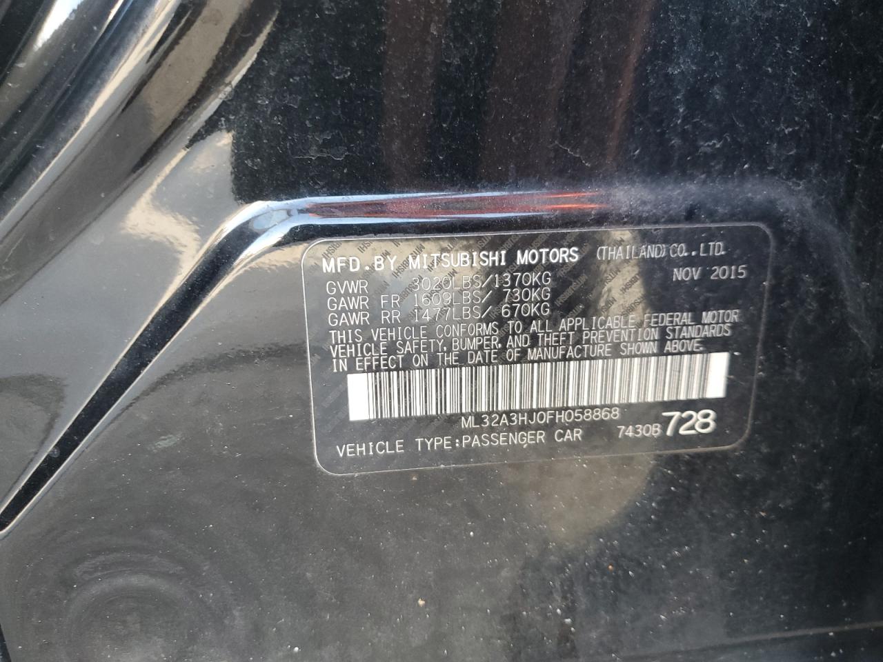 ML32A3HJ0FH058868 2015 Mitsubishi Mirage De