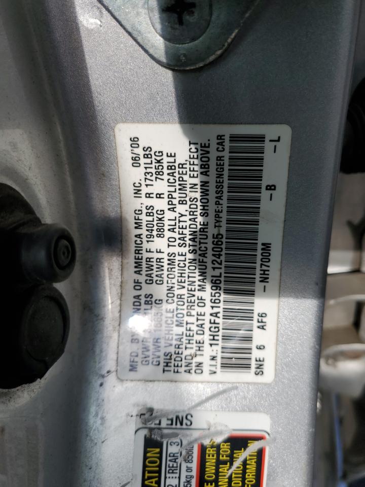 1HGFA16596L124065 2006 Honda Civic Lx