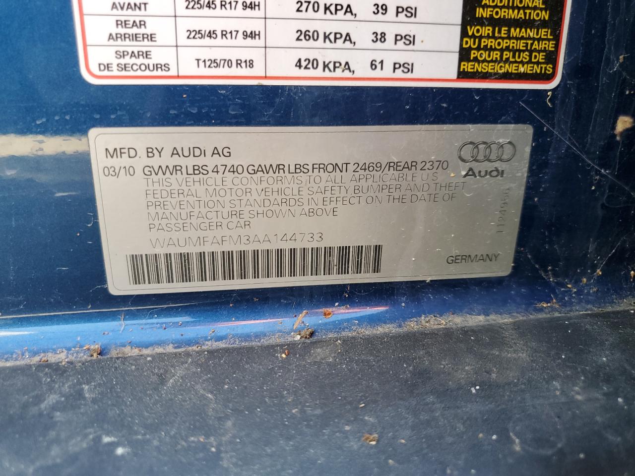 WAUMFAFM3AA144733 2010 Audi A3 Premium Plus