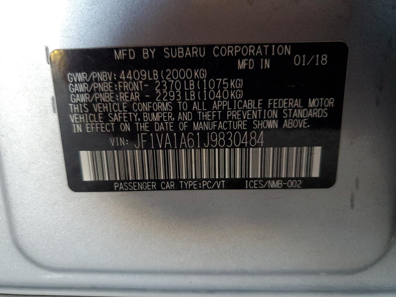 JF1VA1A61J9830484 2018 Subaru Wrx