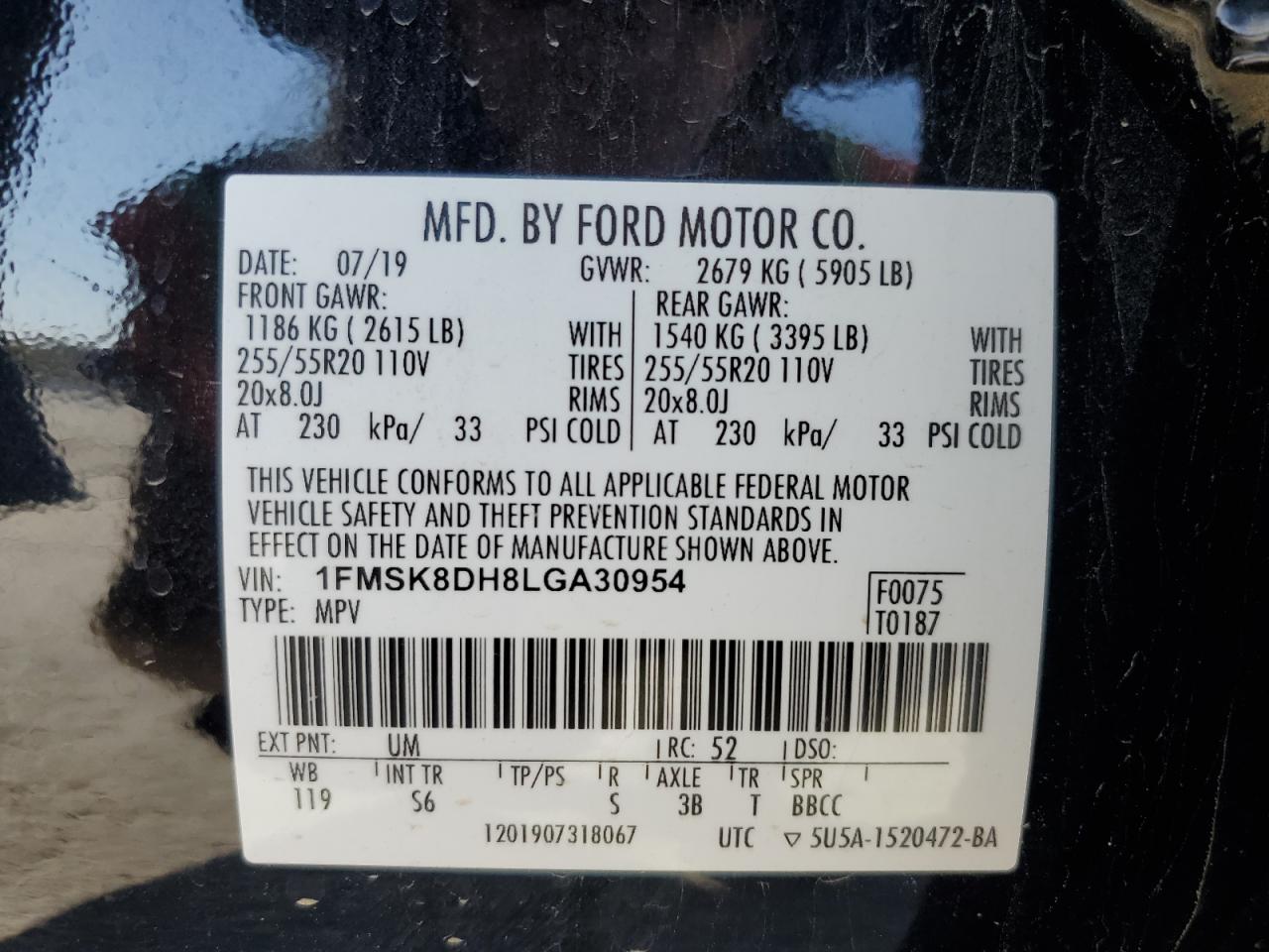 2020 Ford Explorer Xlt VIN: 1FMSK8DH8LGA30954 Lot: 77972564