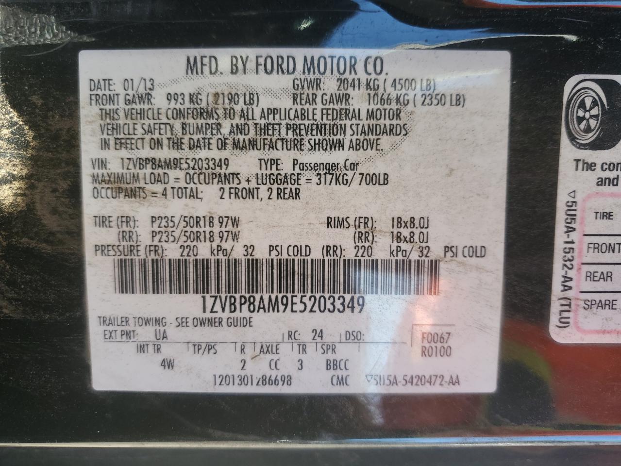 VIN 1ZVBP8AM9E5203349 2014 FORD ALL Models no.13