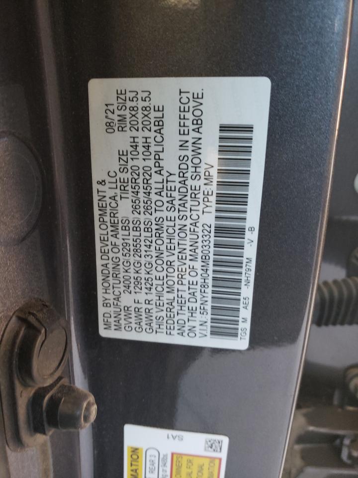 2021 Honda Passport Elite VIN: 5FNYF8H04MB033322 Lot: 77138674