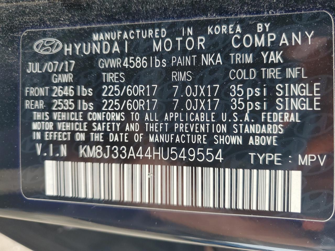 KM8J33A44HU549554 2017 Hyundai Tucson Limited