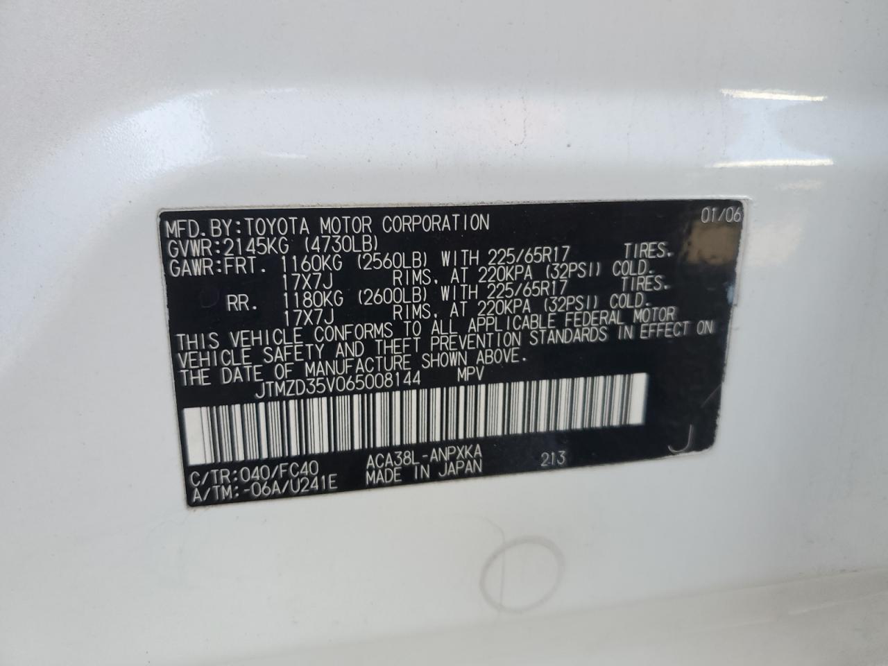 JTMZD35V065008144 2006 Toyota Rav4