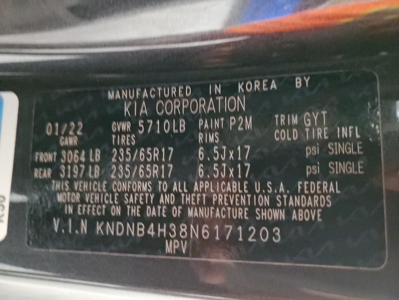 2022 Kia Carnival Lx VIN: KNDNB4H38N6171203 Lot: 73063604