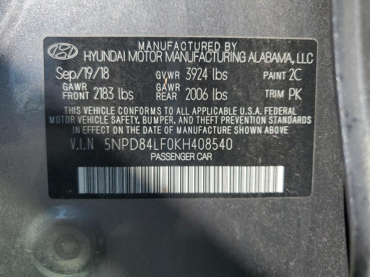 5NPD84LF0KH408540 2019 Hyundai Elantra Sel