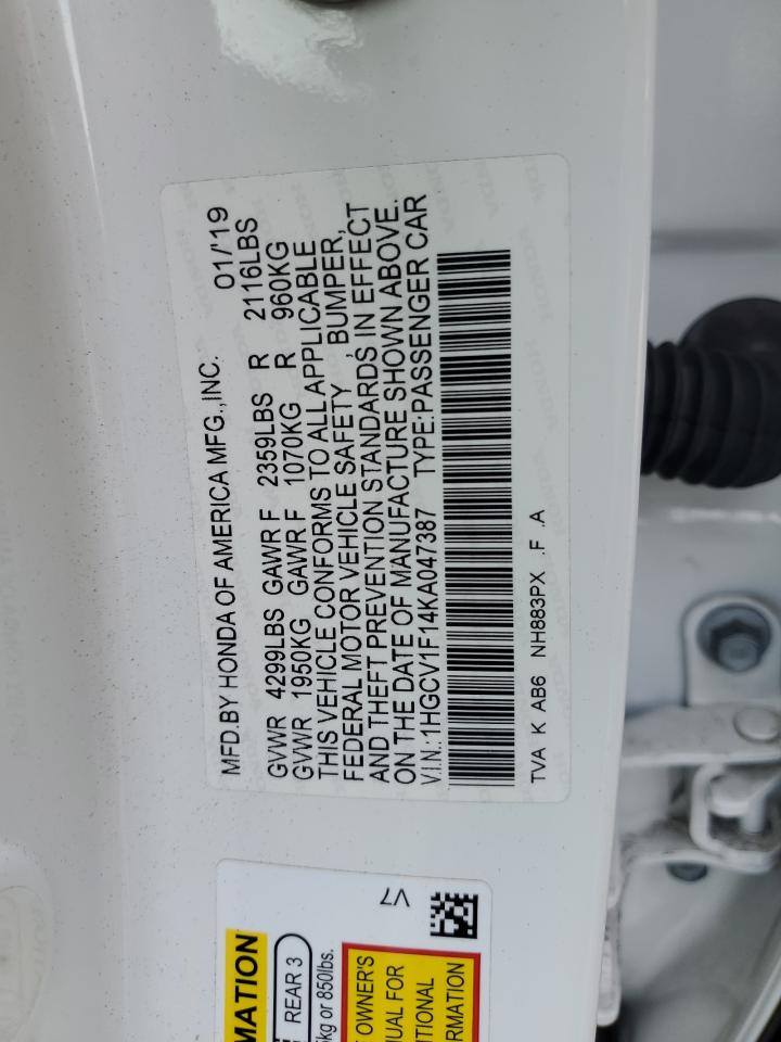 1HGCV1F14KA047387 2019 HONDA ACCORD - Image 12