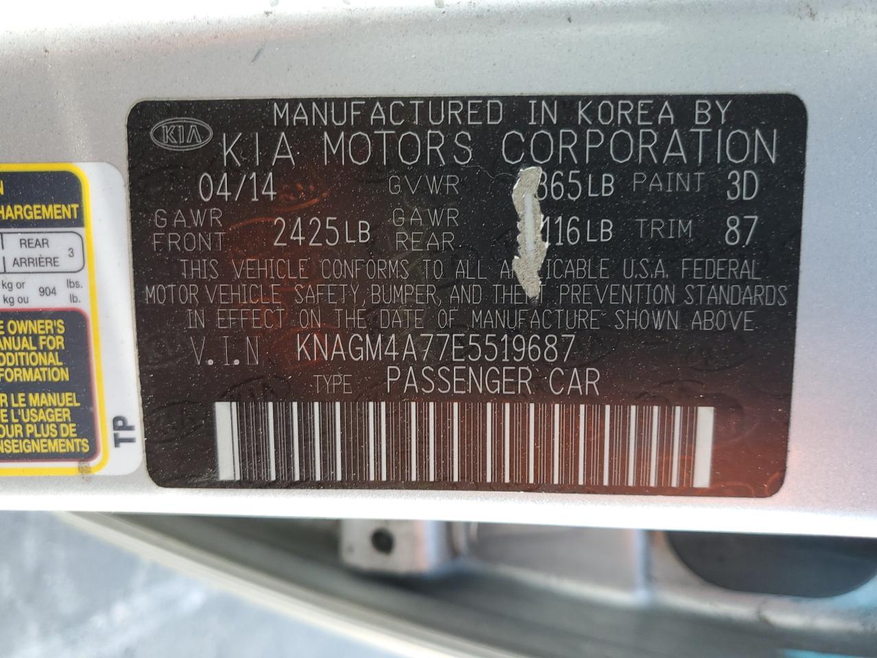 KNAGM4A77E5519687 2014 Kia Optima Lx