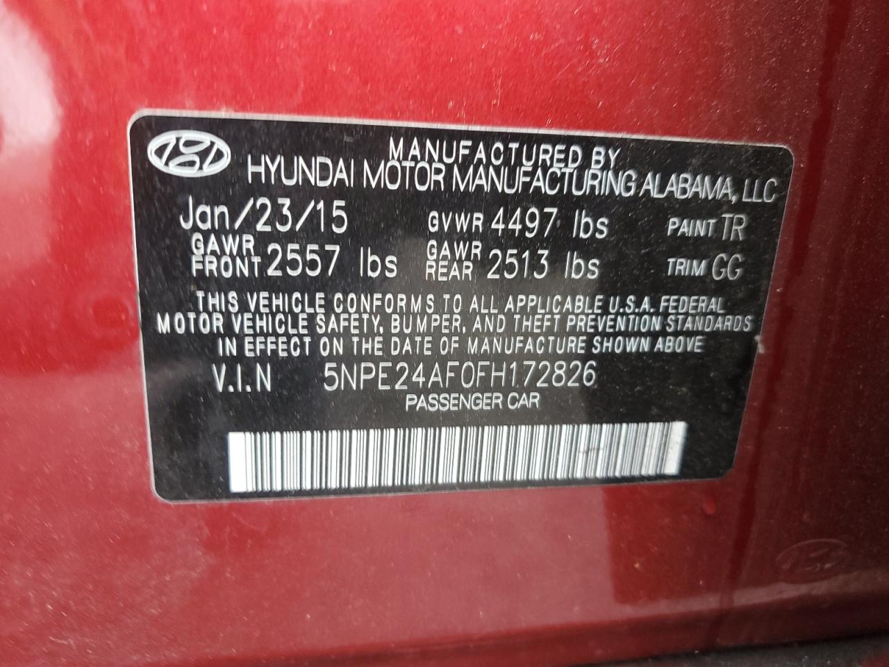 5NPE24AF0FH172826 2015 Hyundai Sonata Se