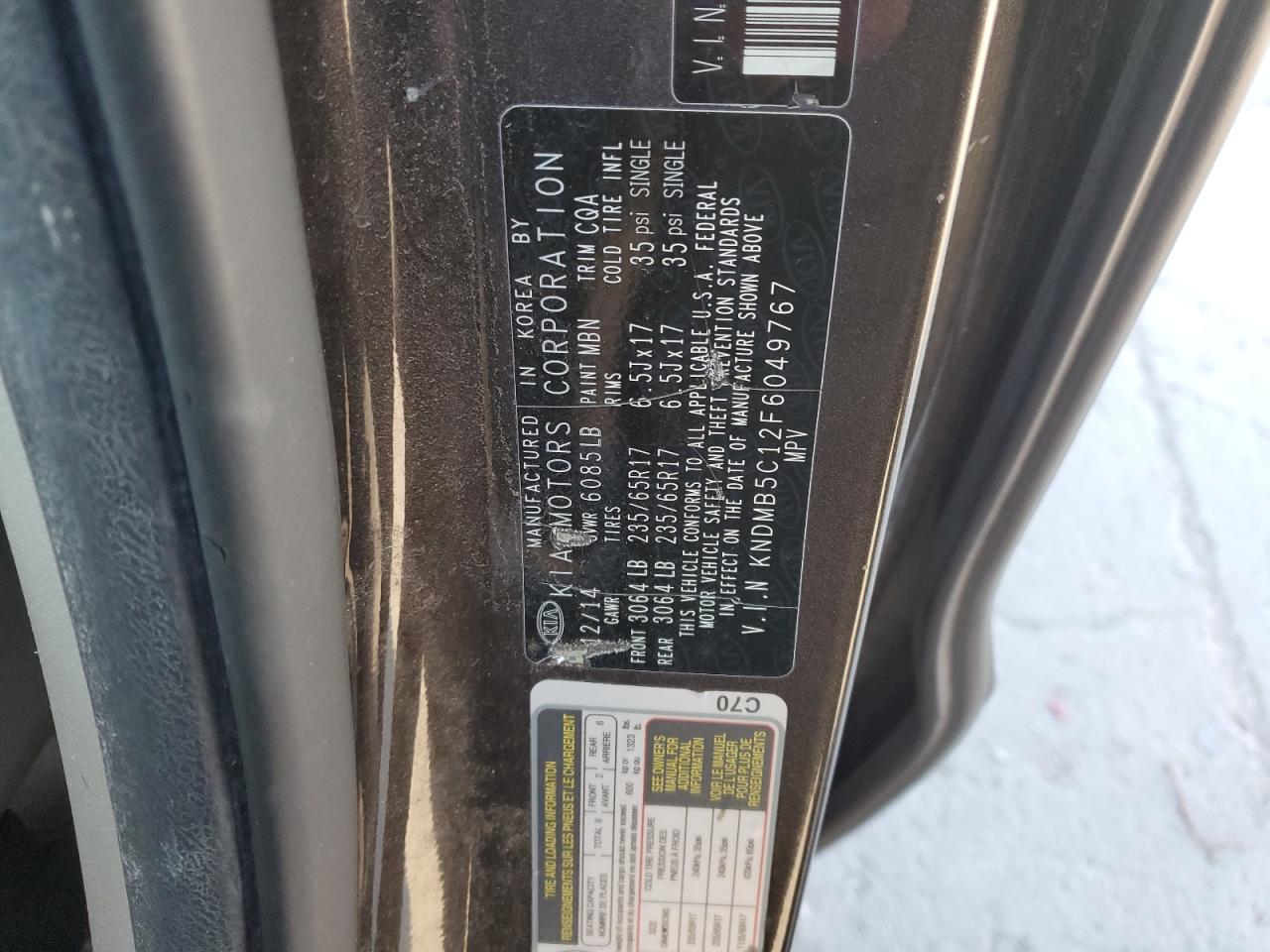 KNDMB5C12F6049767 2015 Kia Sedona Lx