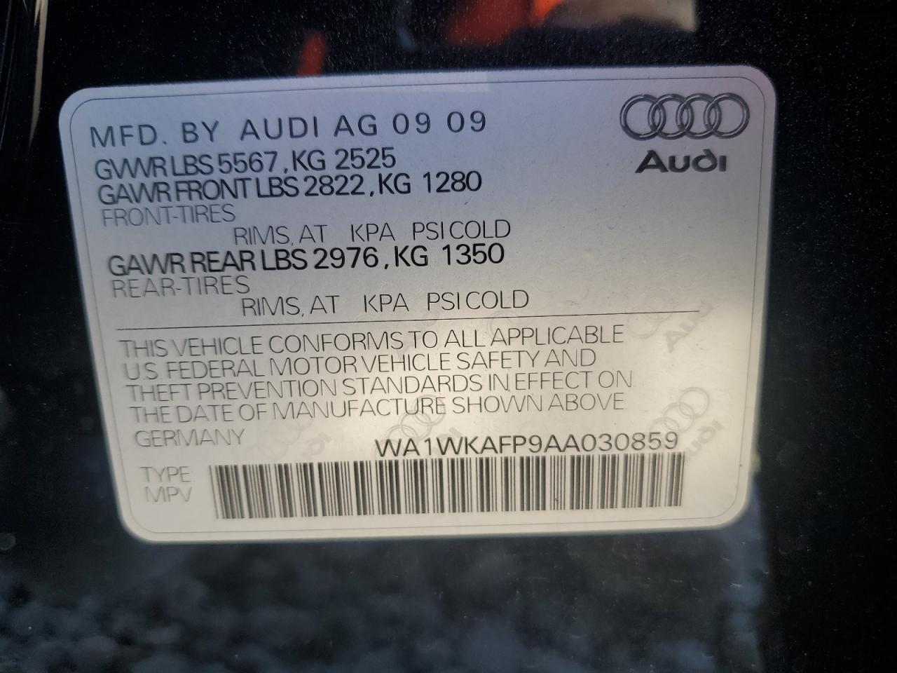 2010 Audi Q5 Prestige VIN: WA1WKAFP9AA030859 Lot: 74999714