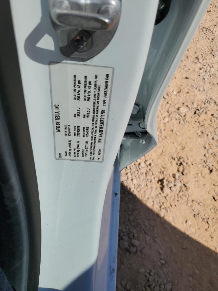 5YJ3E1EBXKF511704 2019 Tesla Model 3