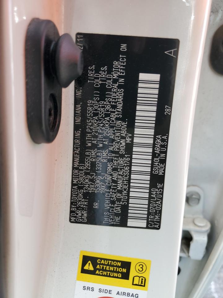 2012 Toyota Highlander Limited VIN: 5TDYK3EH1CS061761 Lot: 78230124