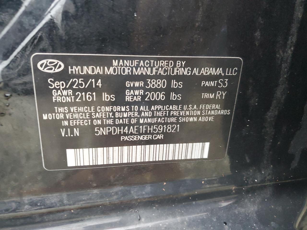 5NPDH4AE1FH591821 2015 HYUNDAI ELANTRA - Image 12