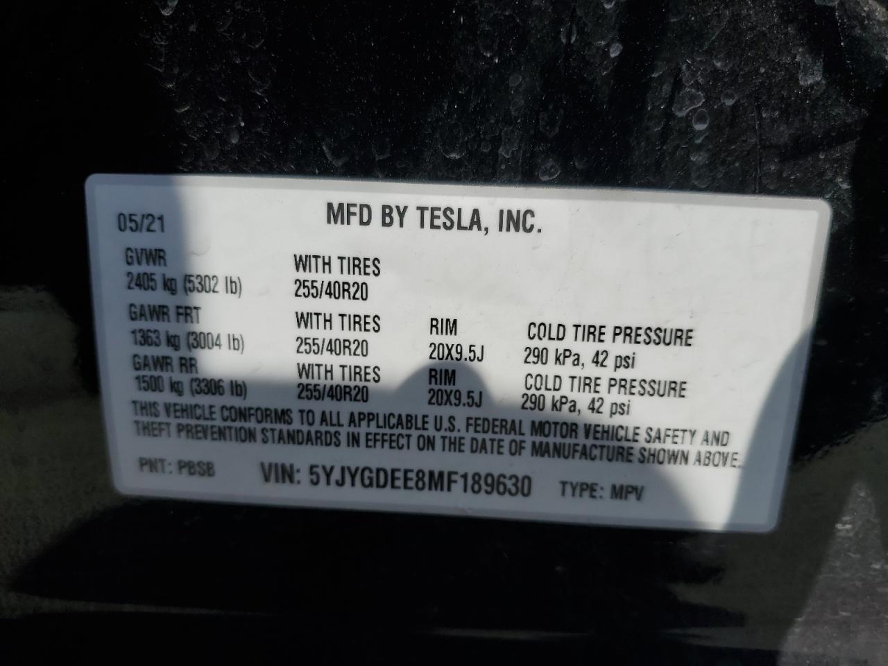 5YJYGDEE8MF189630 2021 Tesla Model Y