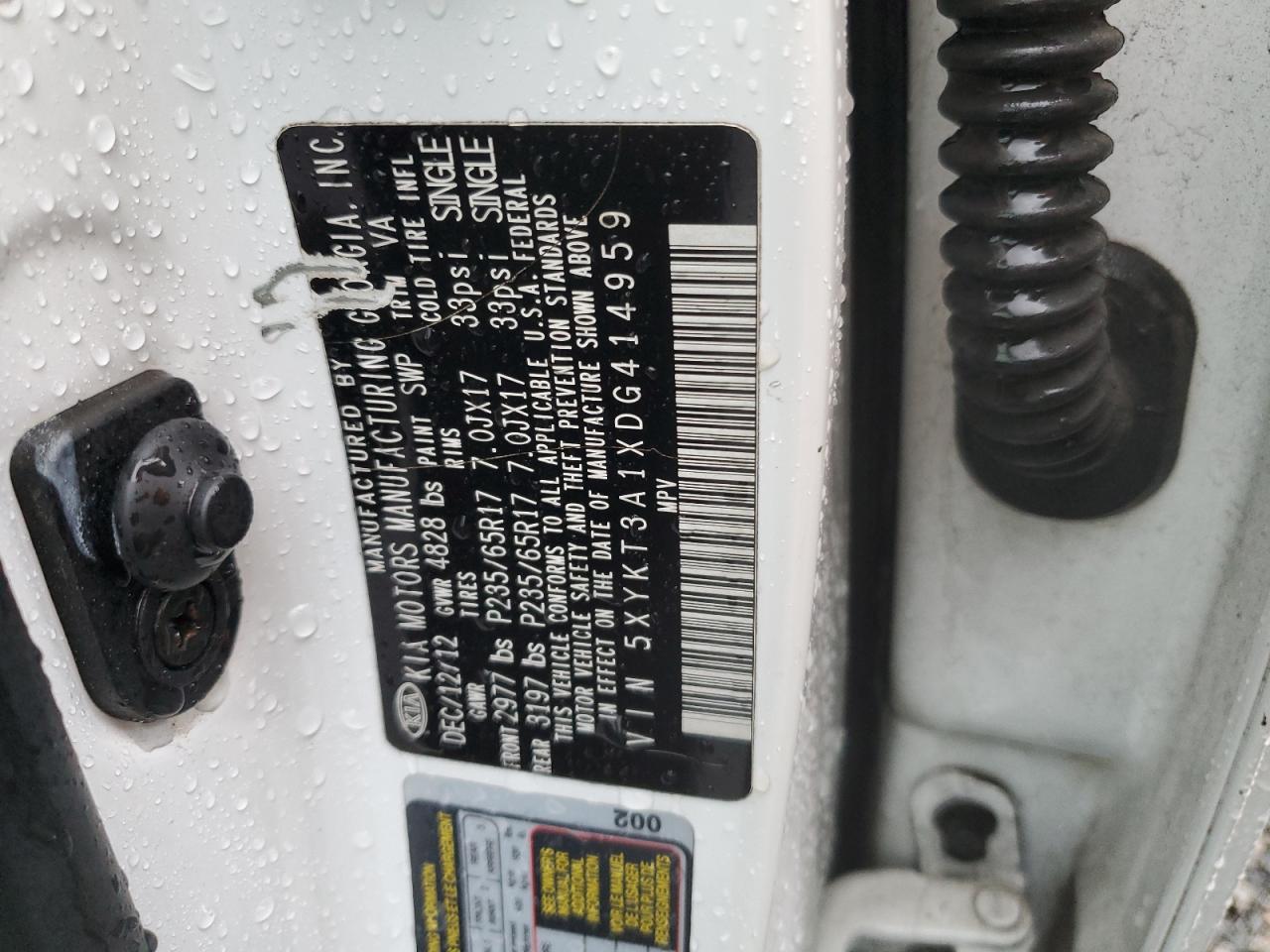 2013 Kia Sorento Lx VIN: 5XYKT3A1XDG414959 Lot: 74114914