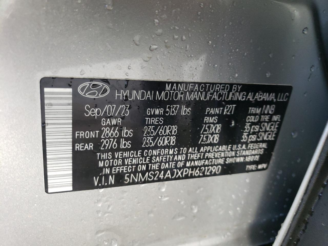 5NMS24AJXPH621290 2023 Hyundai Santa Fe Sel