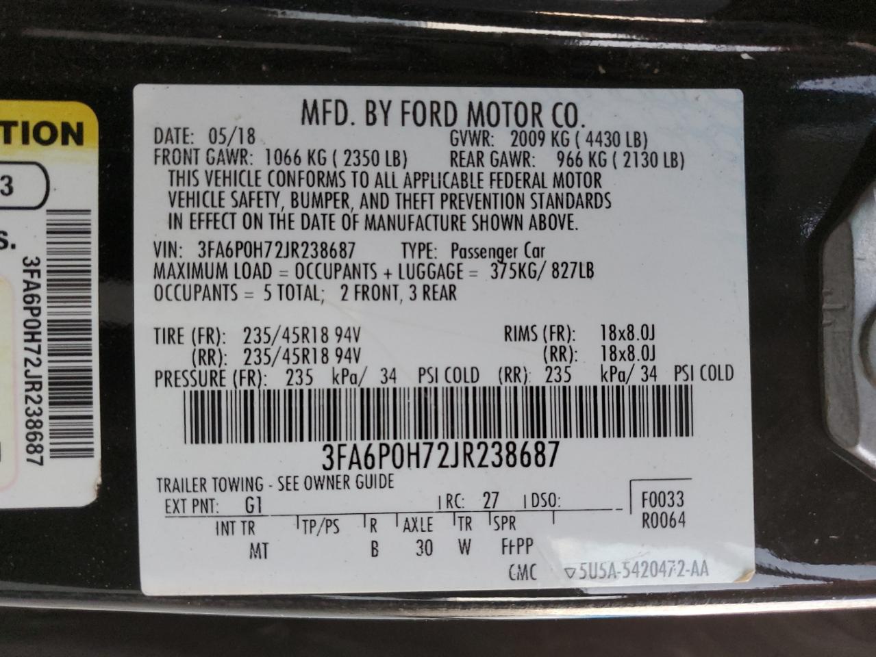 3FA6P0H72JR238687 2018 Ford Fusion Se