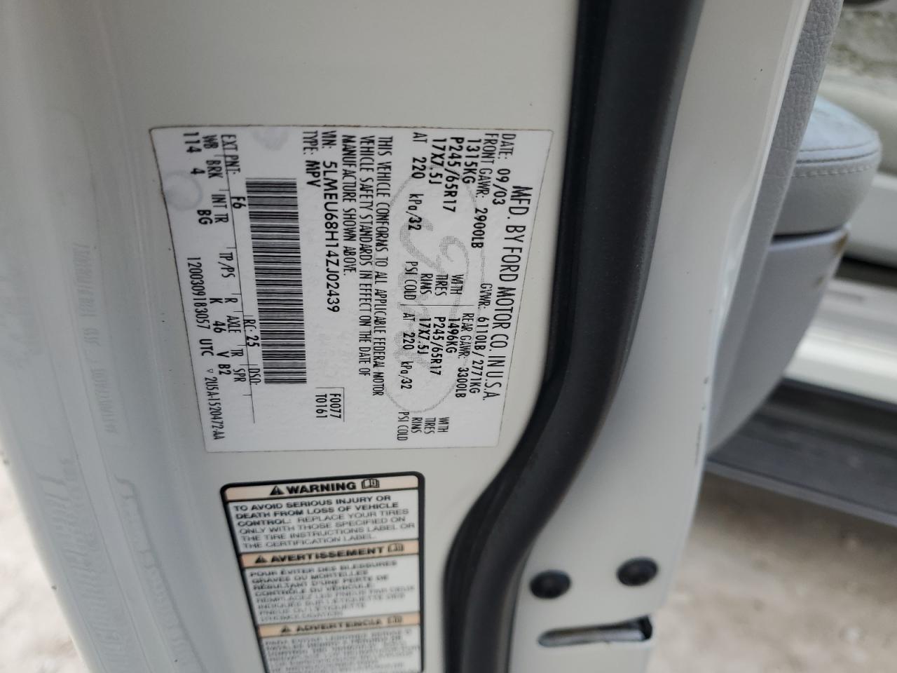 2004 Lincoln Aviator VIN: 5LMEU68H14ZJ02439 Lot: 75789164