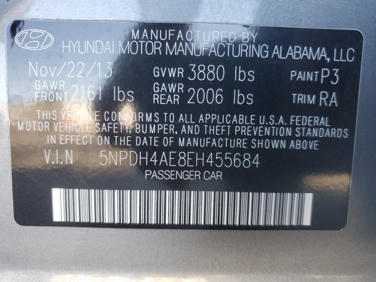 2014 Hyundai Elantra Se VIN: 5NPDH4AE8EH455684 Lot: 78742674