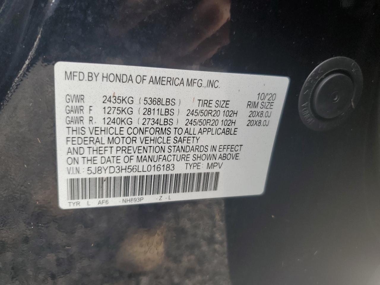 5J8YD3H56LL016183 2020 Acura Mdx Technology