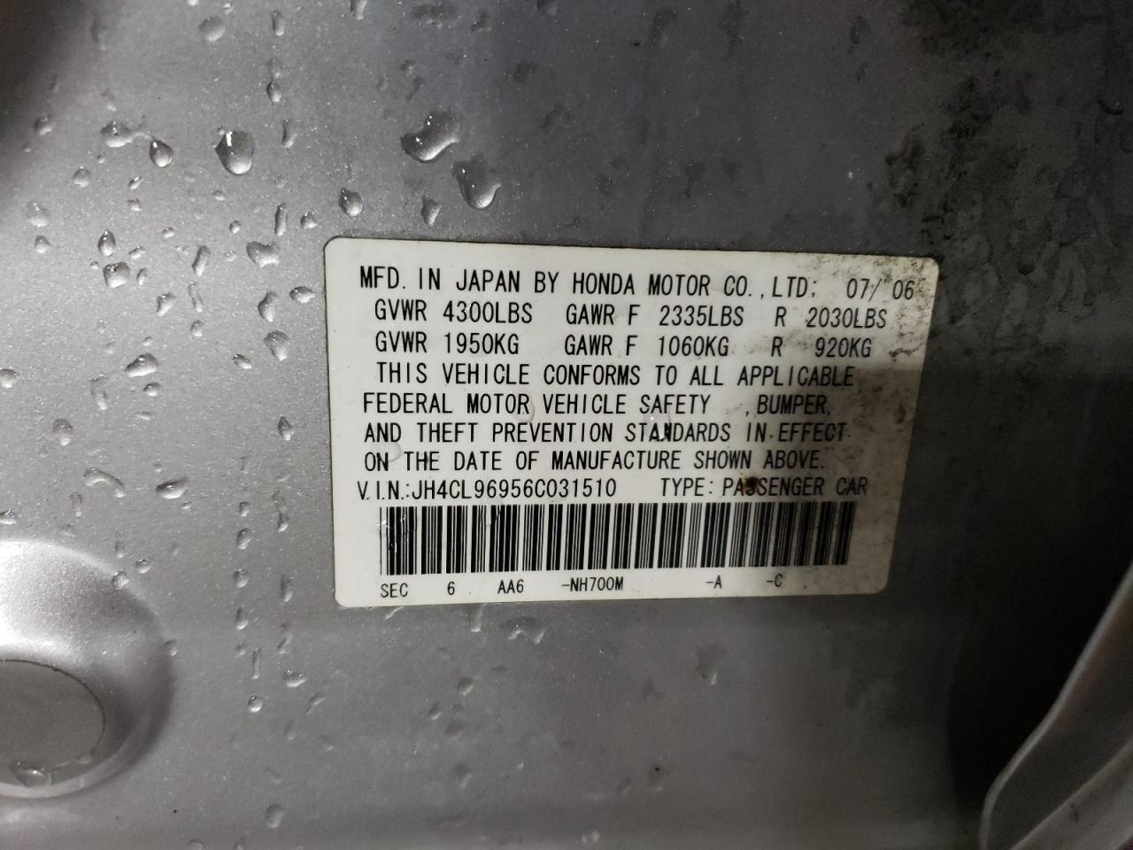 JH4CL96956C031510 2006 Acura Tsx