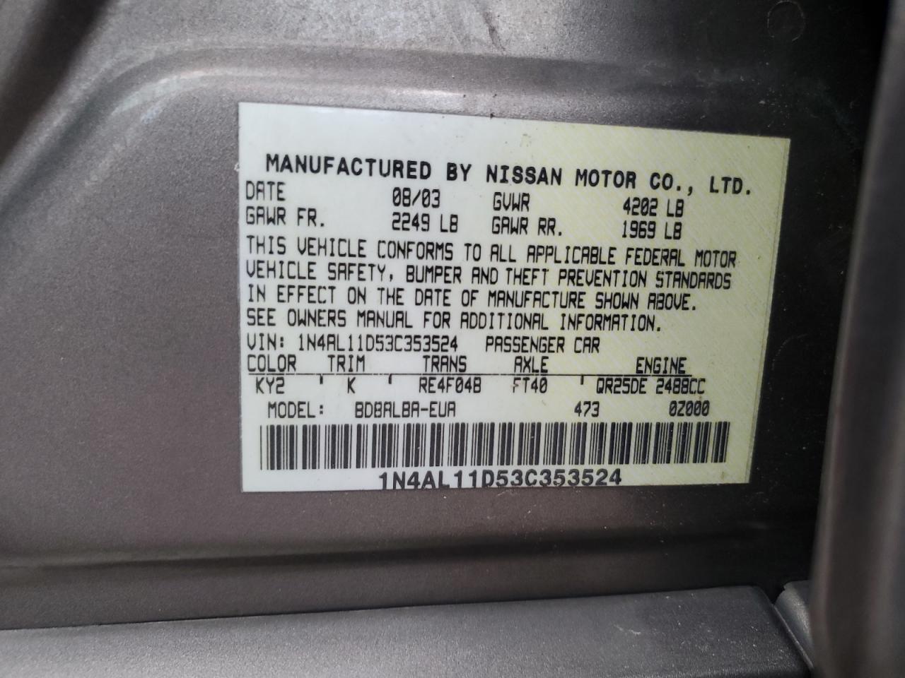 1N4AL11D53C353524 2003 Nissan Altima Base