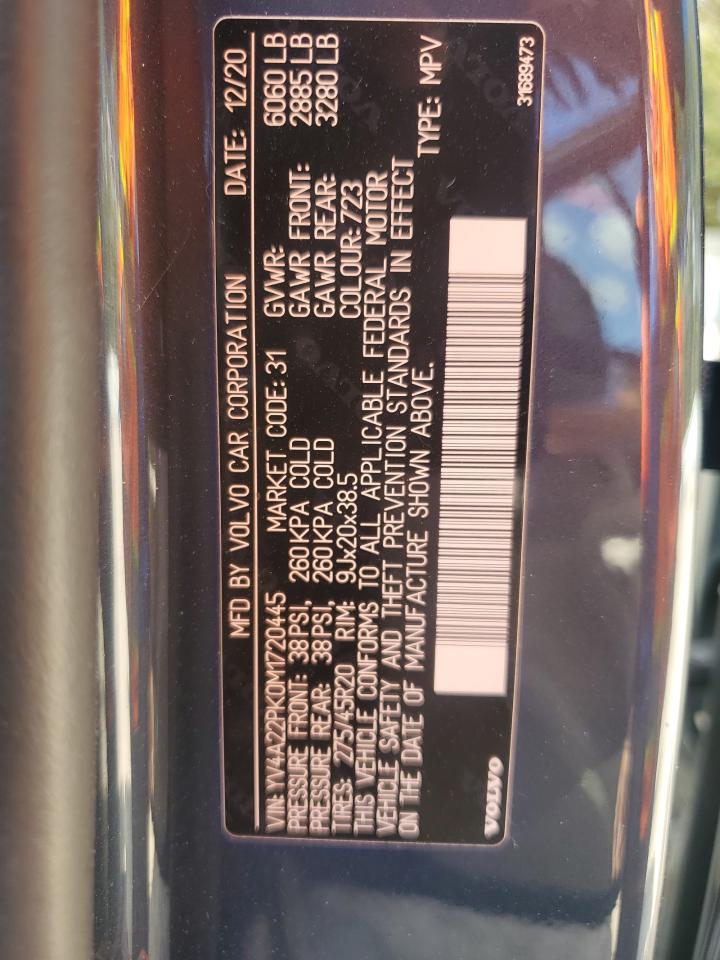 2021 Volvo Xc90 T6 Momentum VIN: YV4A22PK0M1720445 Lot: 75012214