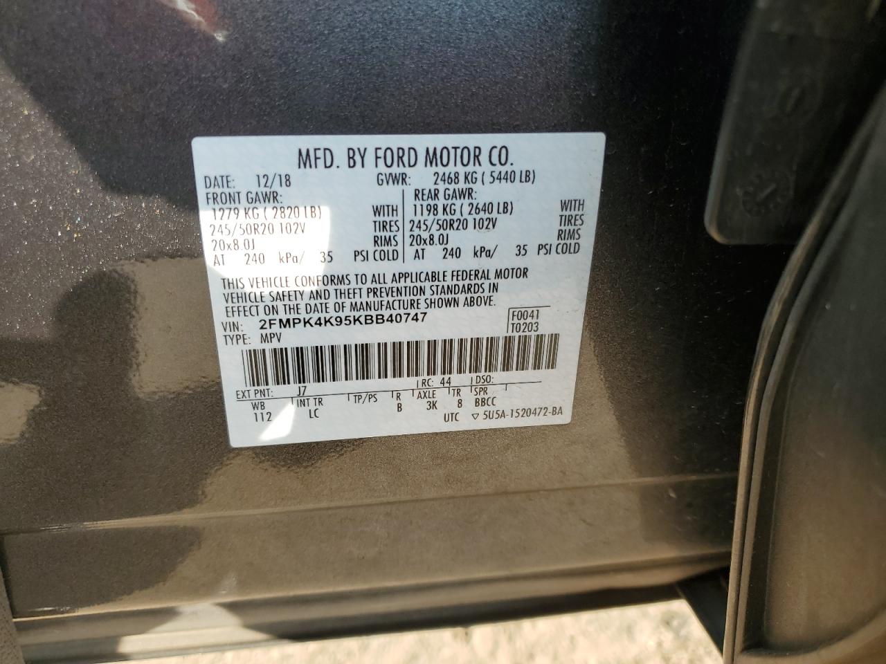 2FMPK4K95KBB40747 2019 Ford Edge Titanium