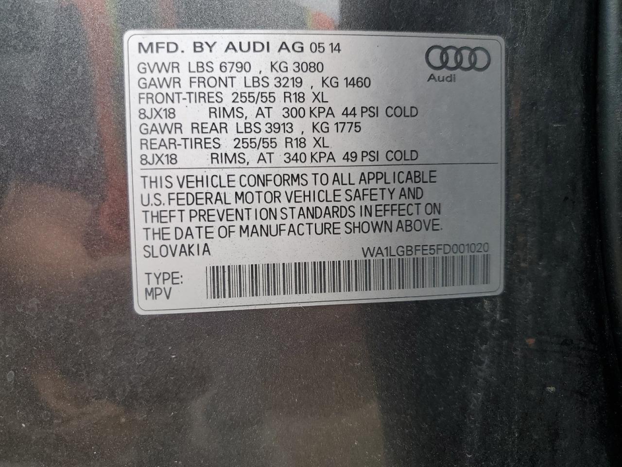 WA1LGBFE5FD001020 2015 Audi Q7 Premium Plus