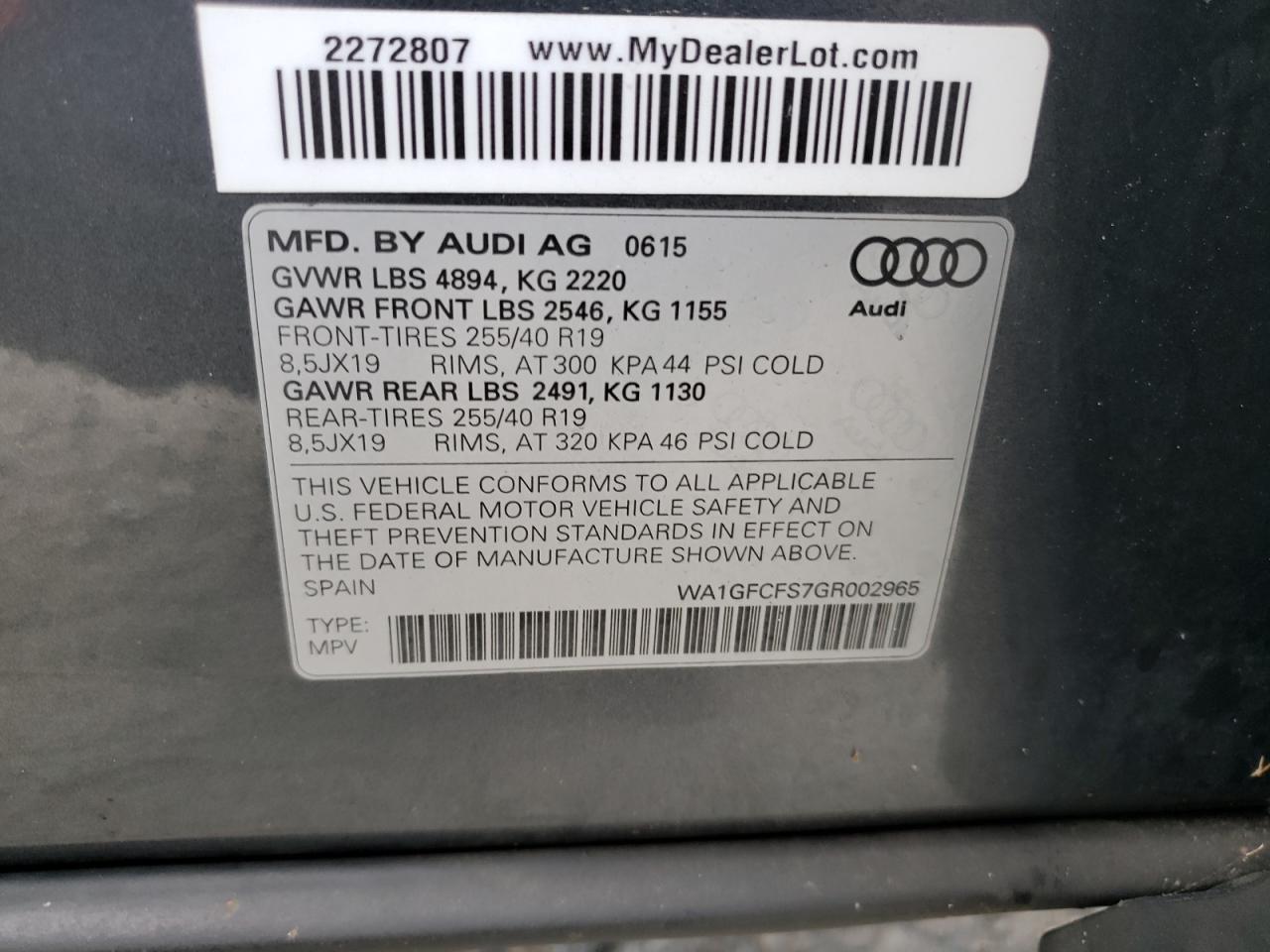 WA1GFCFS7GR002965 2016 Audi Q3 Prestige