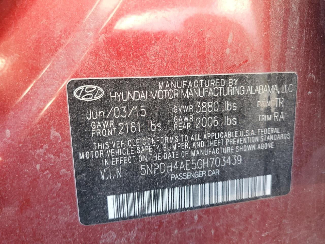 5NPDH4AE5GH703439 2016 Hyundai Elantra Se