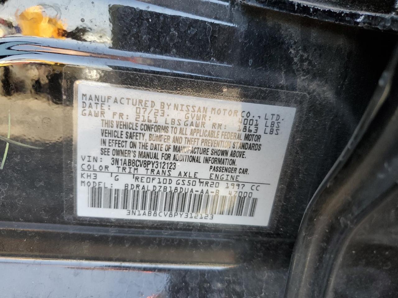 3N1AB8CV8PY312123 2023 Nissan Sentra Sv