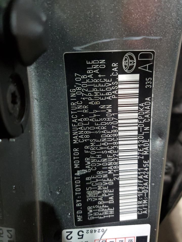 2008 Toyota Corolla Ce VIN: 2T1BR32E38C887071 Lot: 74335394