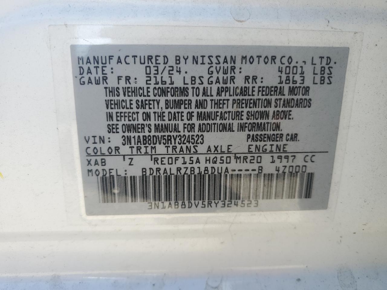 2024 Nissan Sentra Sr VIN: 3N1AB8DV5RY324523 Lot: 76948794